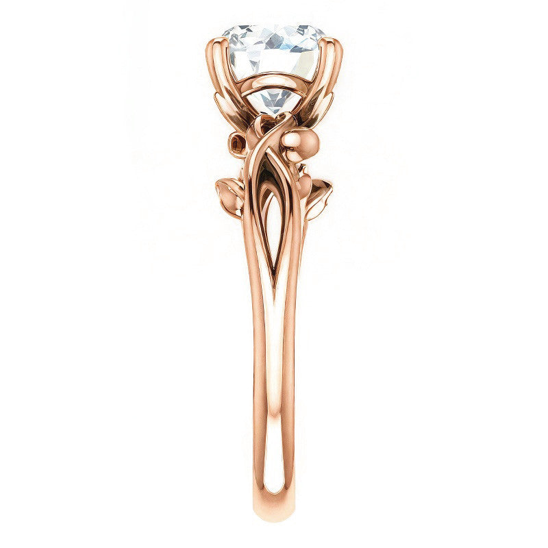 Round Brilliant Moissanite Solitaire Ring With Floral Accents