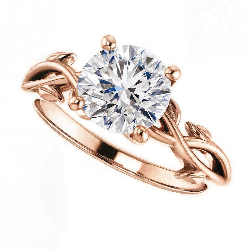 Round Brilliant Moissanite Solitaire Ring With Floral Accents