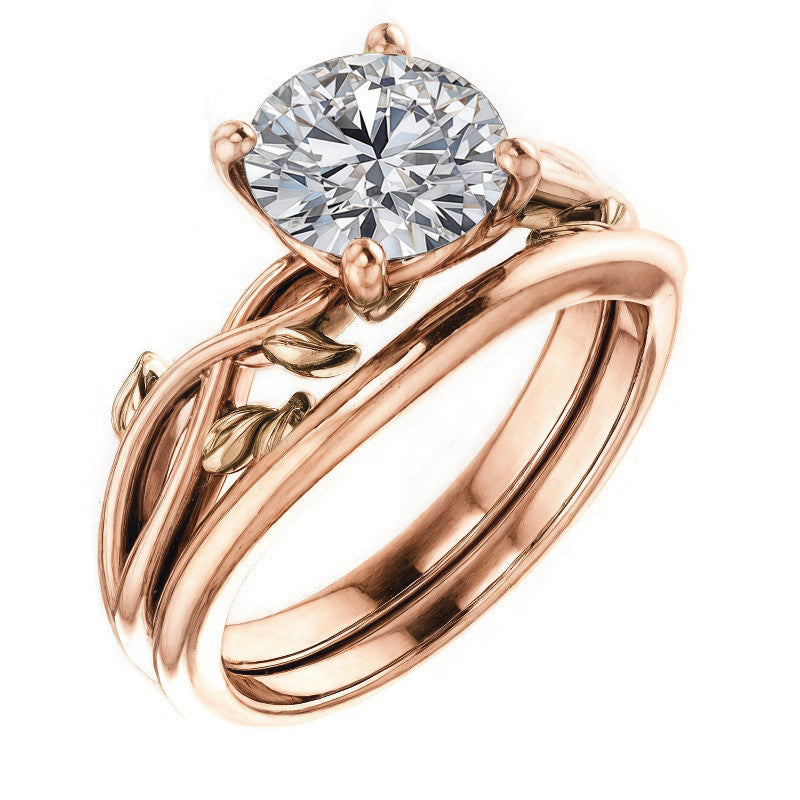 Round Brilliant Moissanite Solitaire Ring With Floral Accents