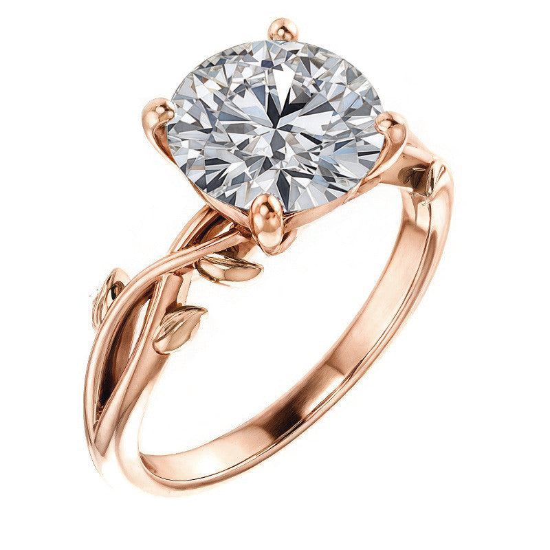 Round Brilliant Moissanite Solitaire Ring With Floral Accents