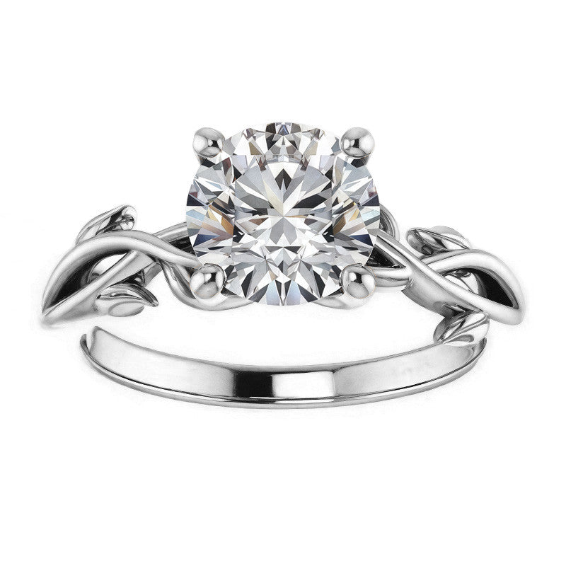 Round Brilliant Moissanite Solitaire Ring With Floral Accents