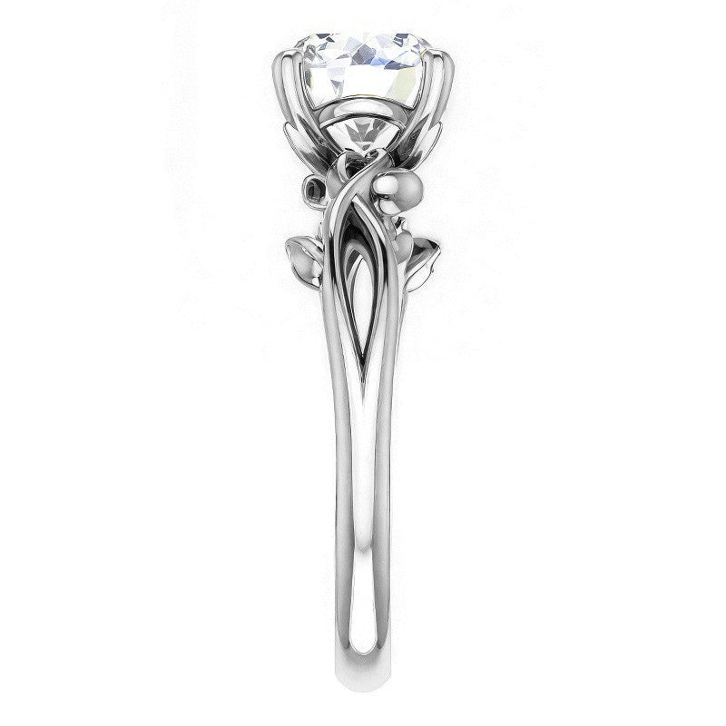 Round Brilliant Moissanite Solitaire Ring With Floral Accents