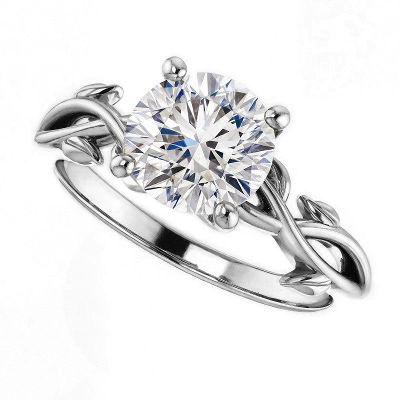 Round Brilliant Moissanite Solitaire Ring With Floral Accents