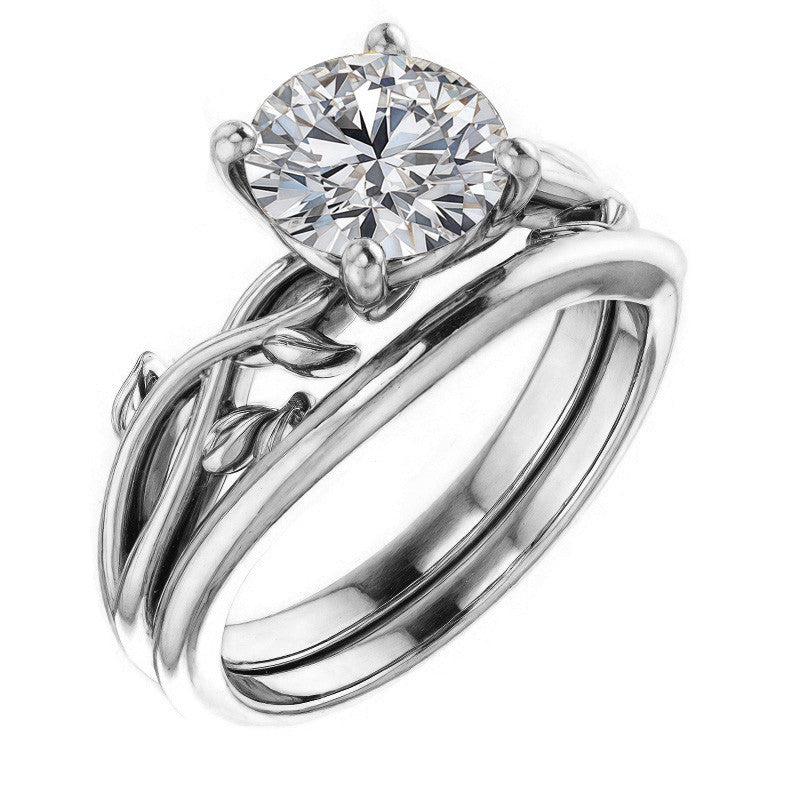 Round Brilliant Moissanite Solitaire Ring With Floral Accents