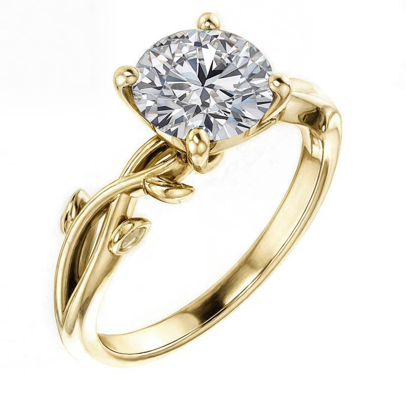 Round Brilliant Moissanite Solitaire Ring With Floral Accents