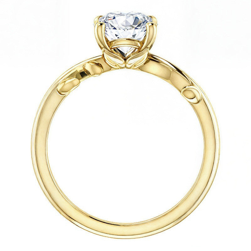 Round Brilliant Moissanite Solitaire Ring With Floral Accents