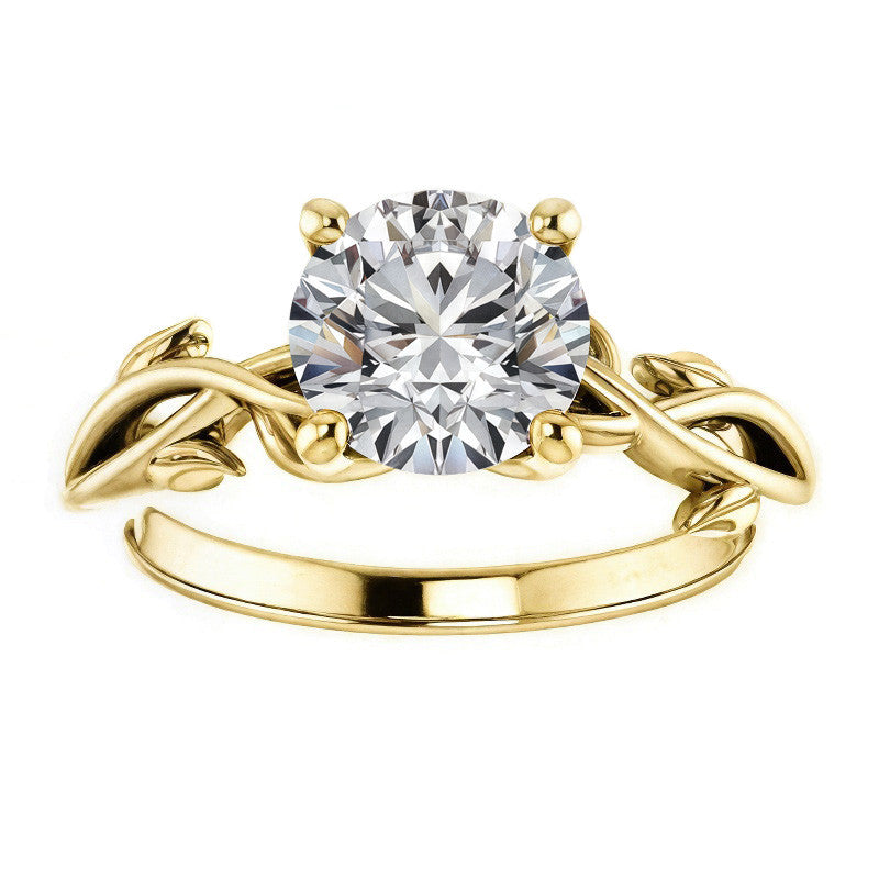 Round Brilliant Moissanite Solitaire Ring With Floral Accents