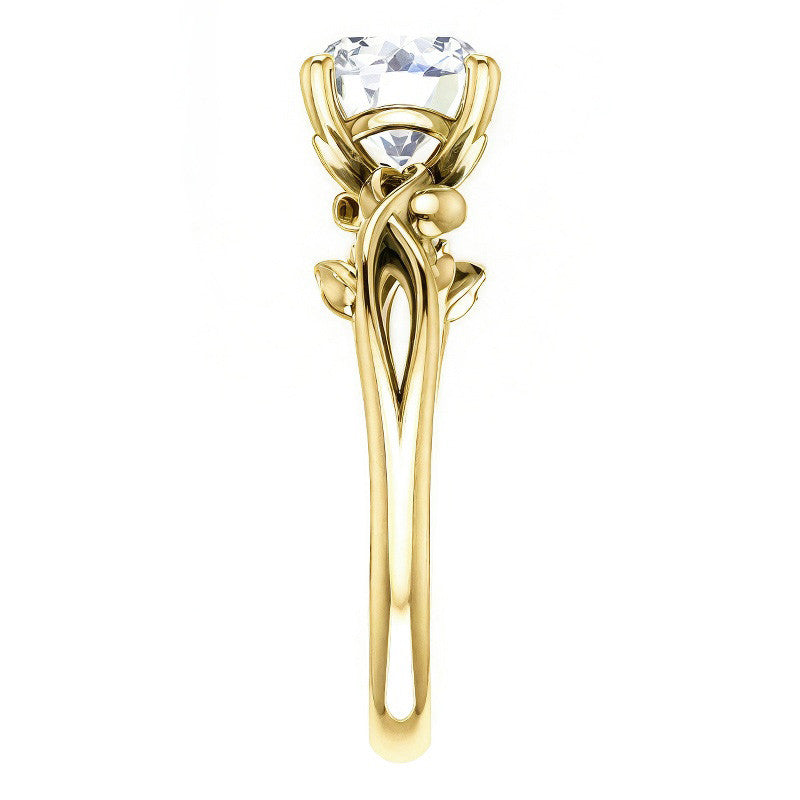 Round Brilliant Moissanite Solitaire Ring With Floral Accents