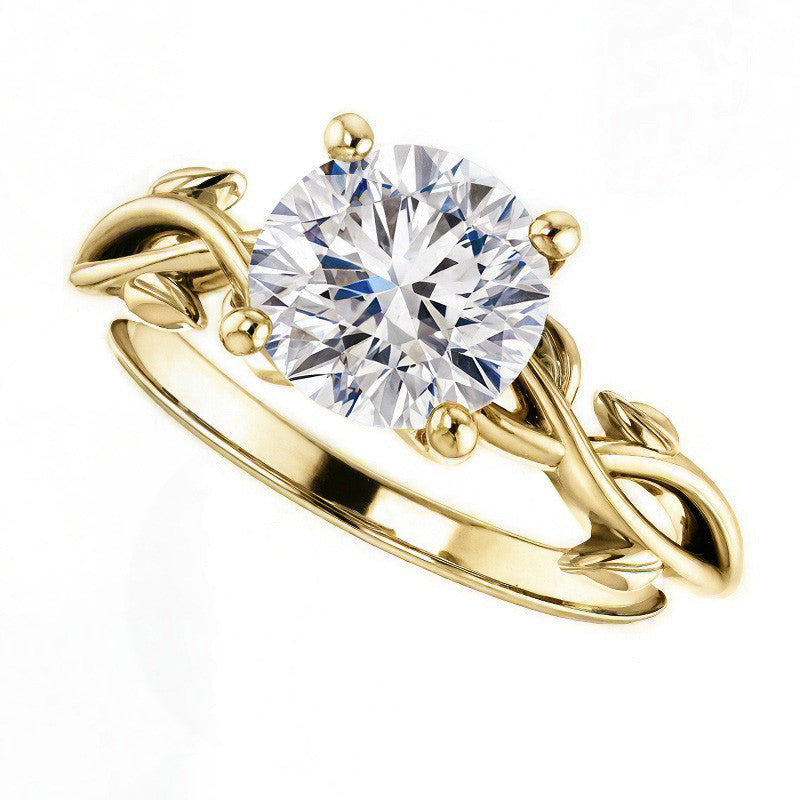 Round Brilliant Moissanite Solitaire Ring With Floral Accents
