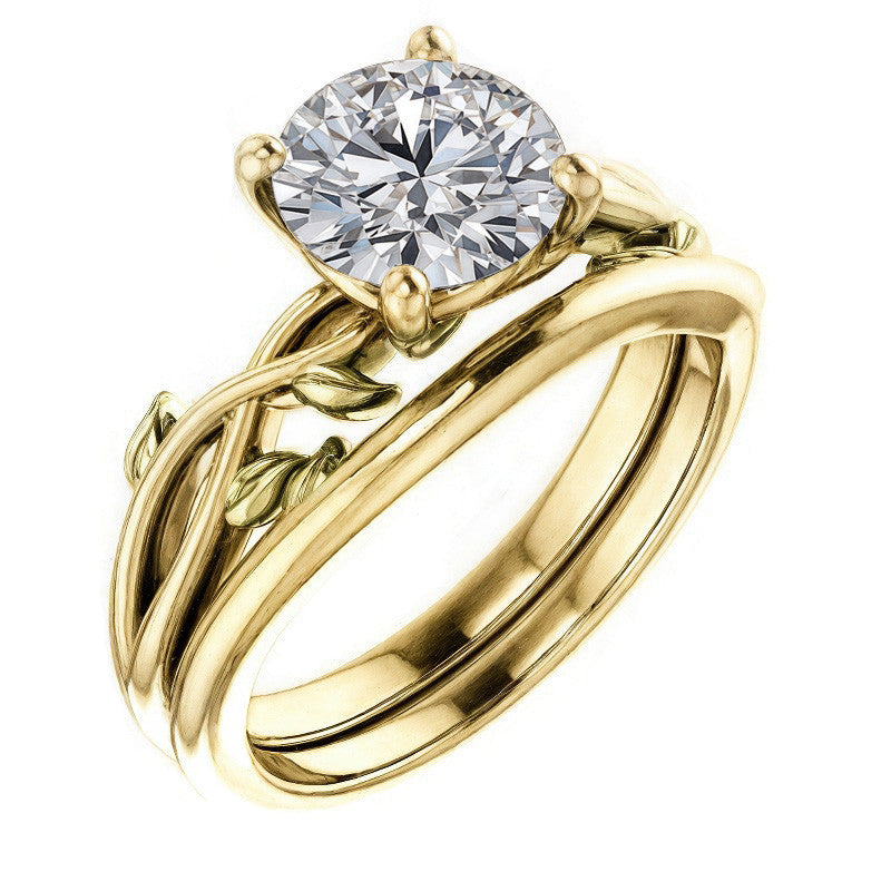 Round Brilliant Moissanite Solitaire Ring With Floral Accents