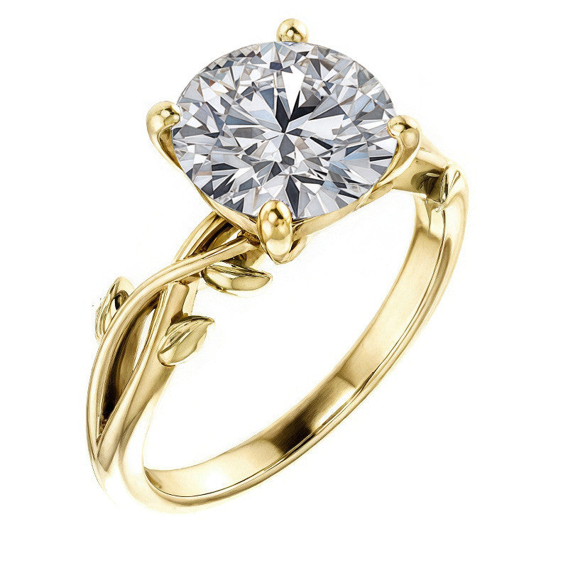 Round Brilliant Moissanite Solitaire Ring With Floral Accents