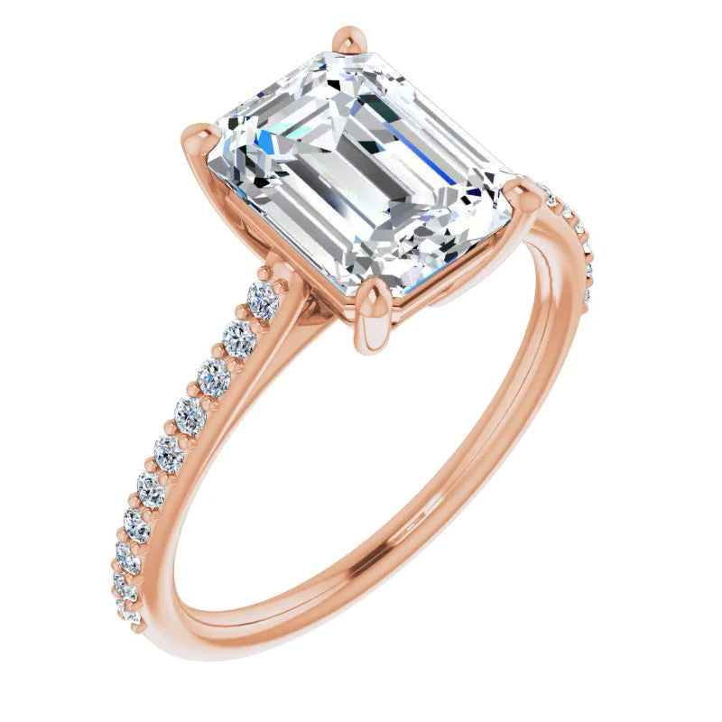 Emerald / Radiant cut Moissanite Engagement Ring
