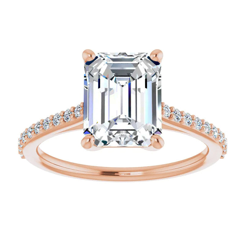 Emerald / Radiant cut Moissanite Engagement Ring