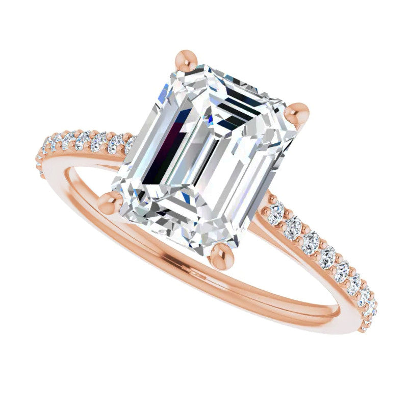 Emerald / Radiant cut Moissanite Engagement Ring