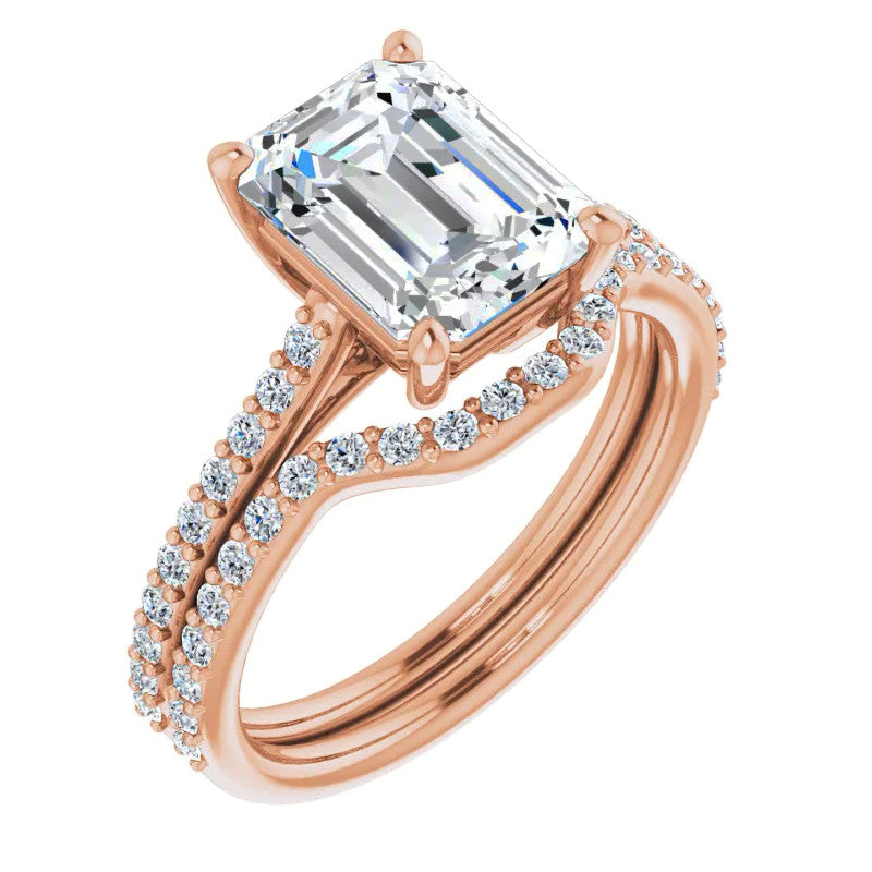 Emerald / Radiant cut Moissanite Engagement Ring