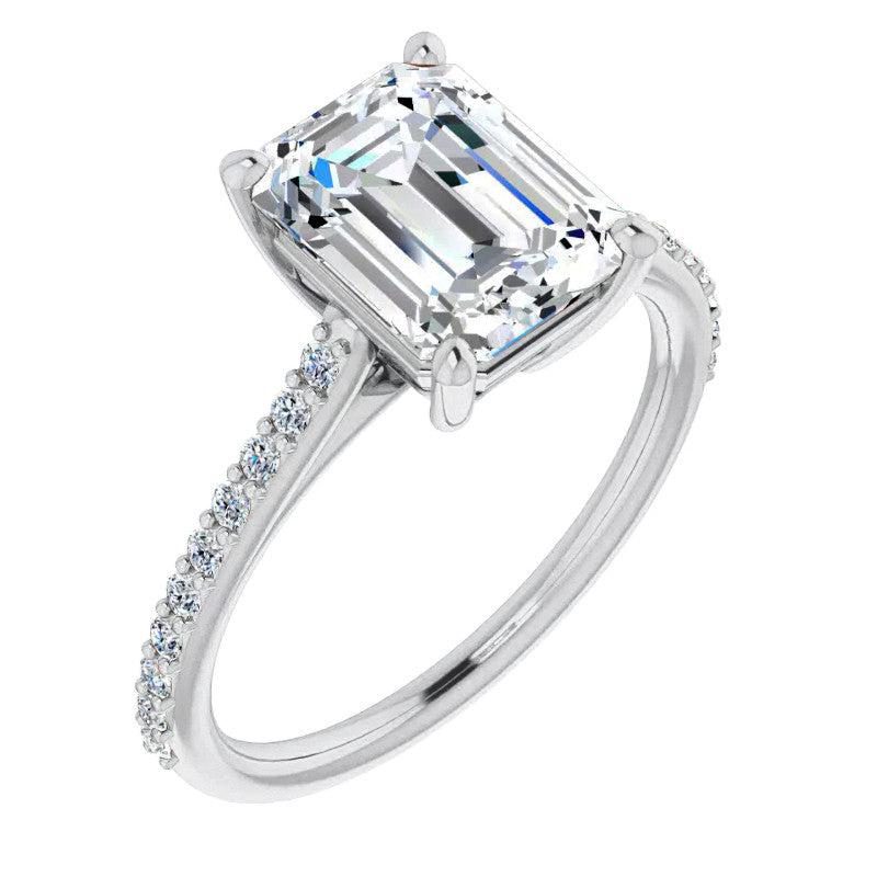 Emerald / Radiant cut Moissanite Engagement Ring