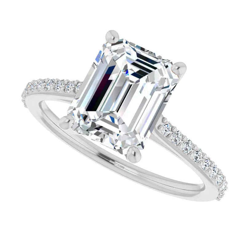 Emerald / Radiant cut Moissanite Engagement Ring
