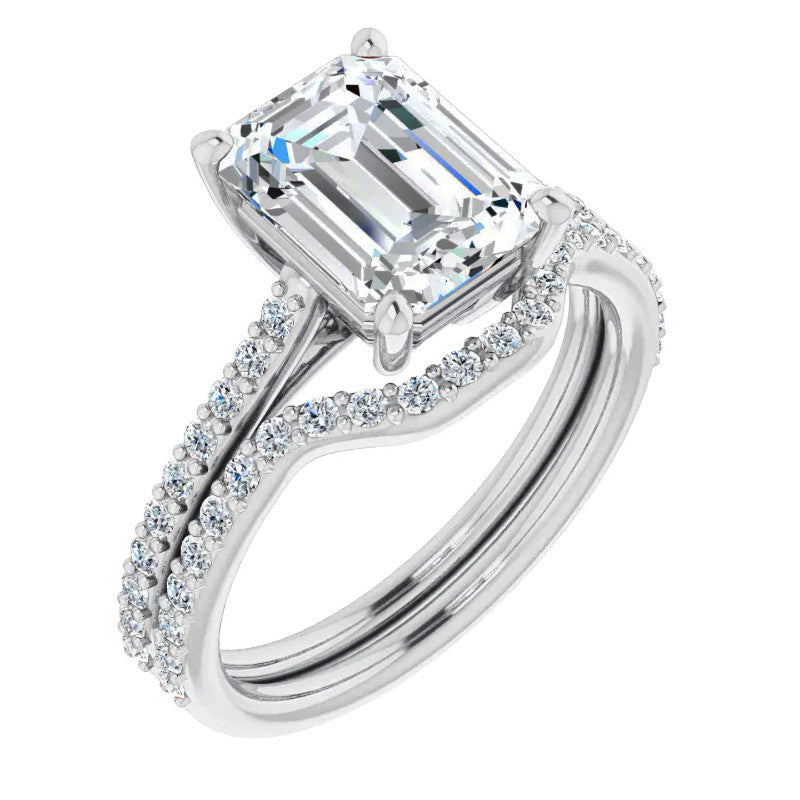 Emerald / Radiant cut Moissanite Engagement Ring