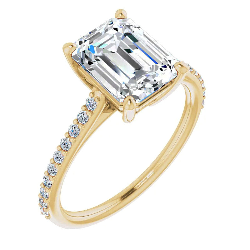Emerald / Radiant cut Moissanite Engagement Ring