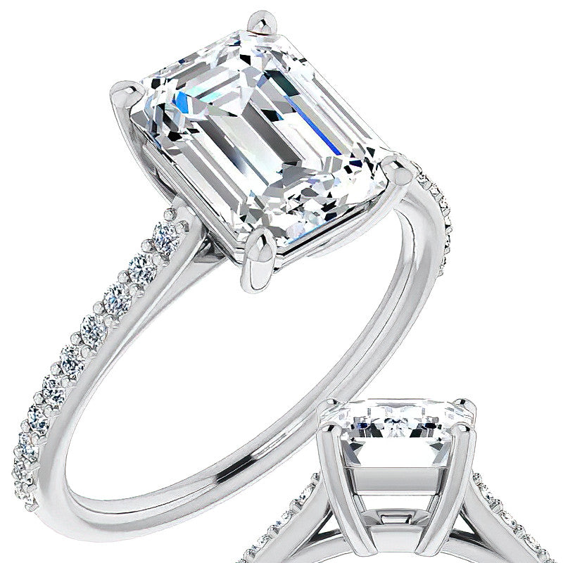 Emerald / Radiant cut Moissanite Engagement Ring