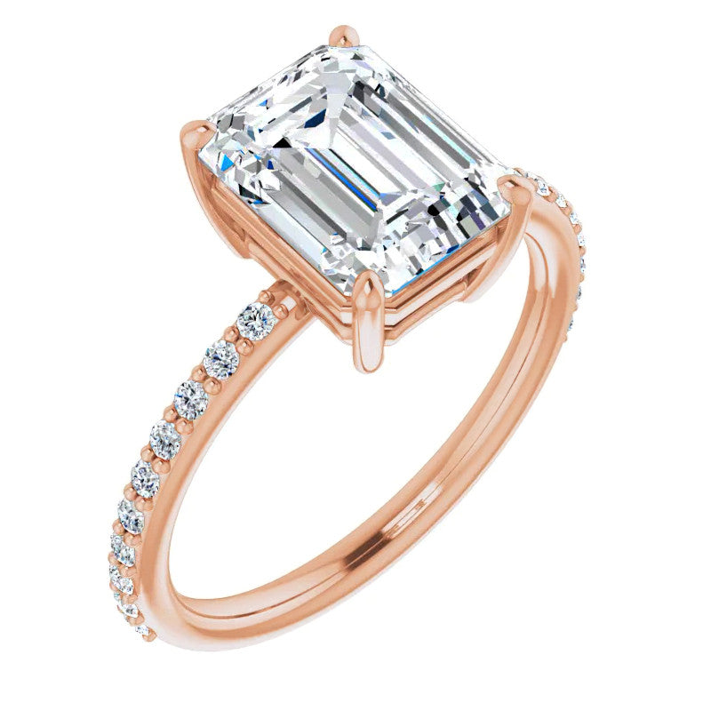 Emerald / Radiant Moissanite Petite Basket Engagement Ring