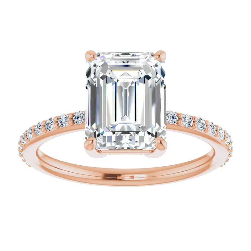 Emerald / Radiant Moissanite Petite Basket Engagement Ring