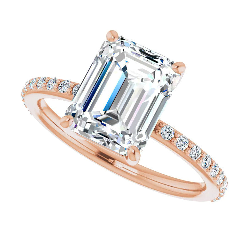 Emerald / Radiant Moissanite Petite Basket Engagement Ring