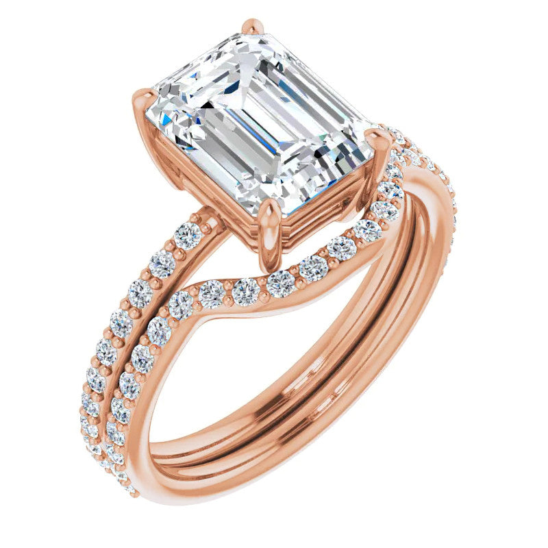 Emerald / Radiant Moissanite Petite Basket Engagement Ring