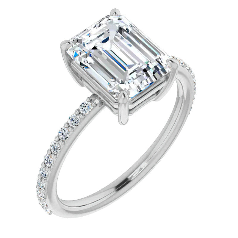 Emerald / Radiant Moissanite Petite Basket Engagement Ring