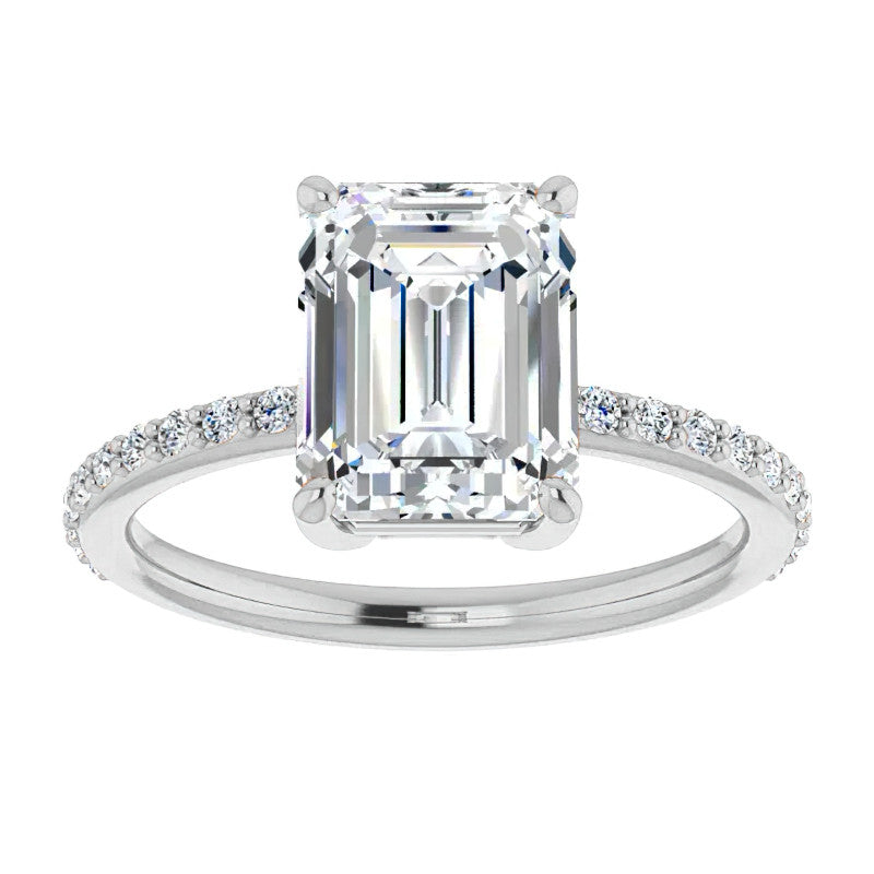 Emerald / Radiant Moissanite Petite Basket Engagement Ring
