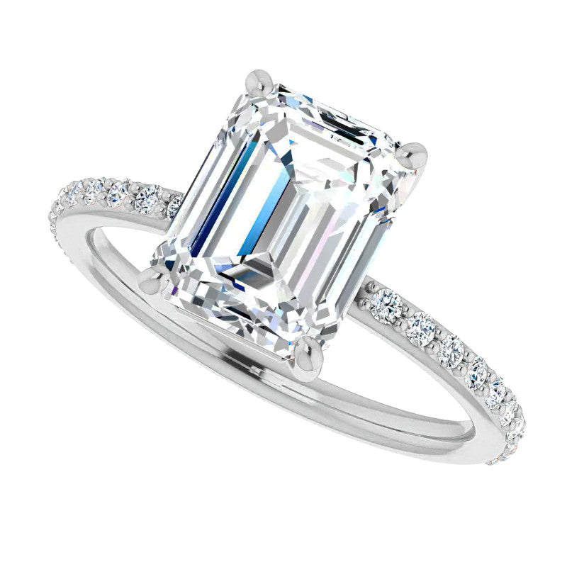 Emerald / Radiant Moissanite Petite Basket Engagement Ring