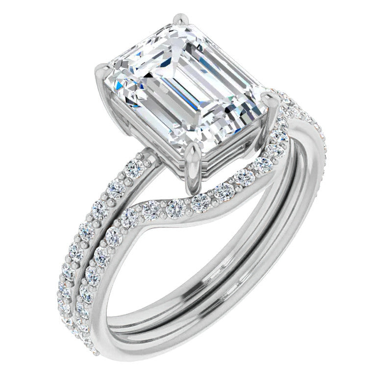 Emerald / Radiant Moissanite Petite Basket Engagement Ring