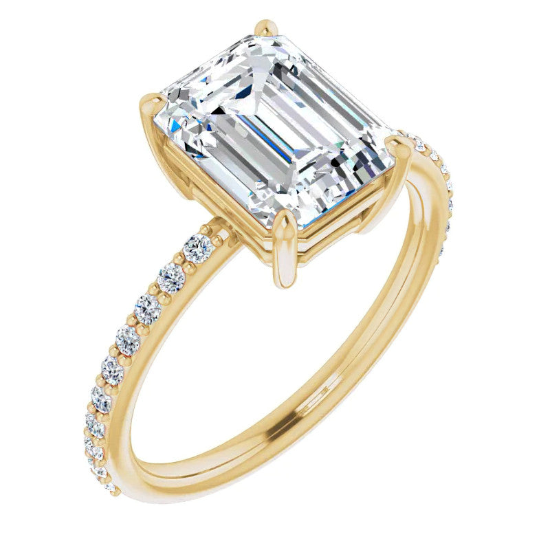 Emerald / Radiant Moissanite Petite Basket Engagement Ring