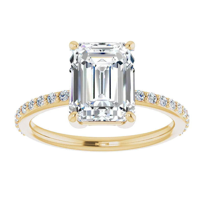Emerald / Radiant Moissanite Petite Basket Engagement Ring