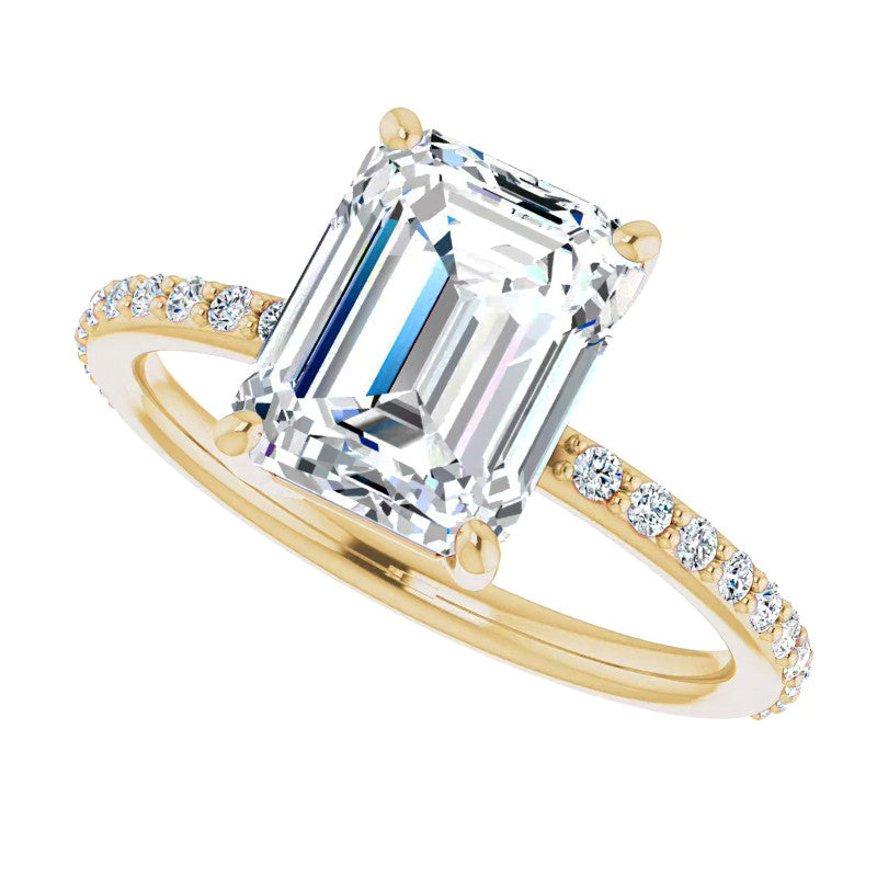 Emerald / Radiant Moissanite Petite Basket Engagement Ring