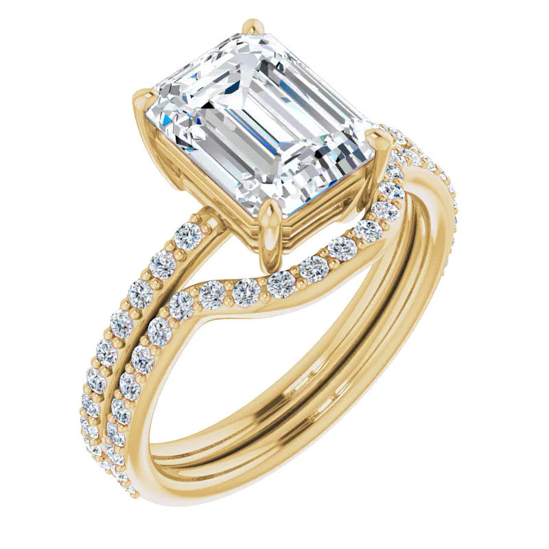 Emerald / Radiant Moissanite Petite Basket Engagement Ring