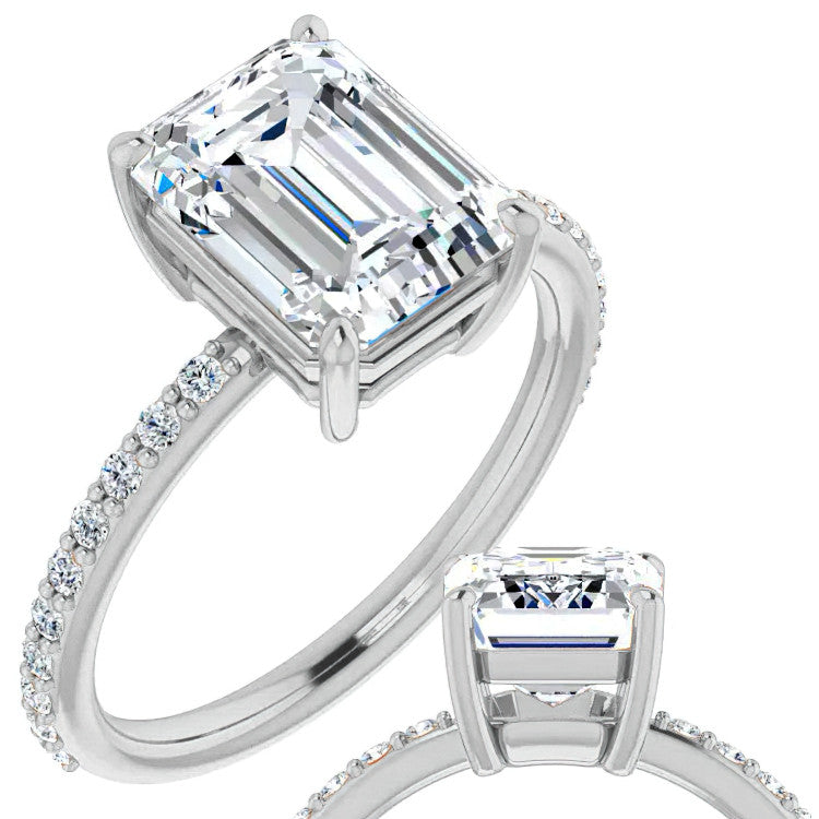 Emerald / Radiant Moissanite Petite Basket Engagement Ring