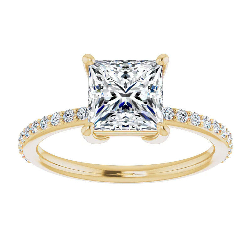 Princess cut Moissanite Petite Basket Engagement Ring
