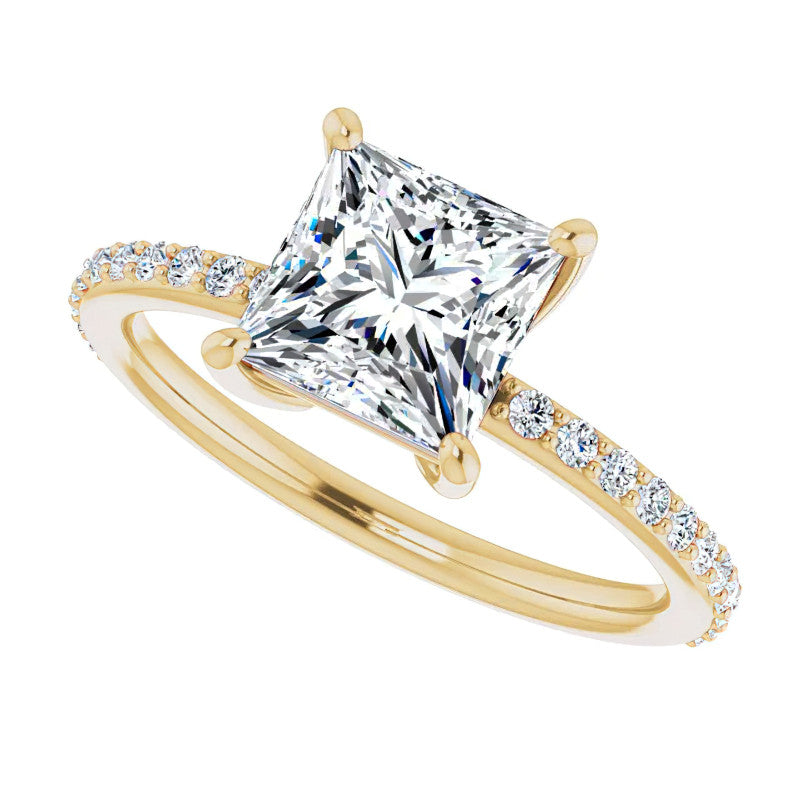 Princess cut Moissanite Petite Basket Engagement Ring