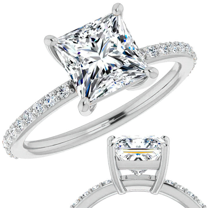 Princess cut Moissanite Petite Basket Engagement Ring