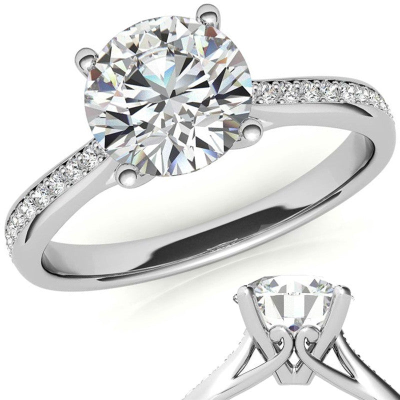 Cathedral Moissanite Engagement Ring with Scroll Accents