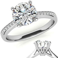 Cathedral Moissanite Engagement Ring with Scroll Accents