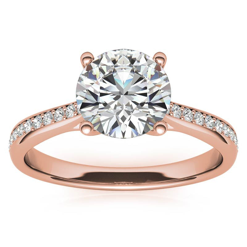 Cathedral Moissanite Engagement Ring with Scroll Accents