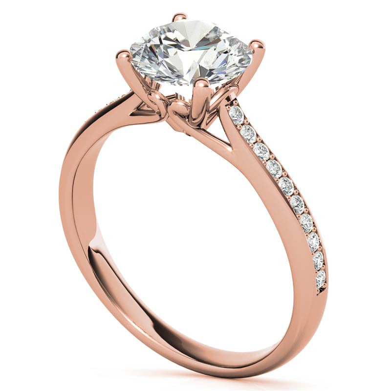 Cathedral Moissanite Engagement Ring with Scroll Accents