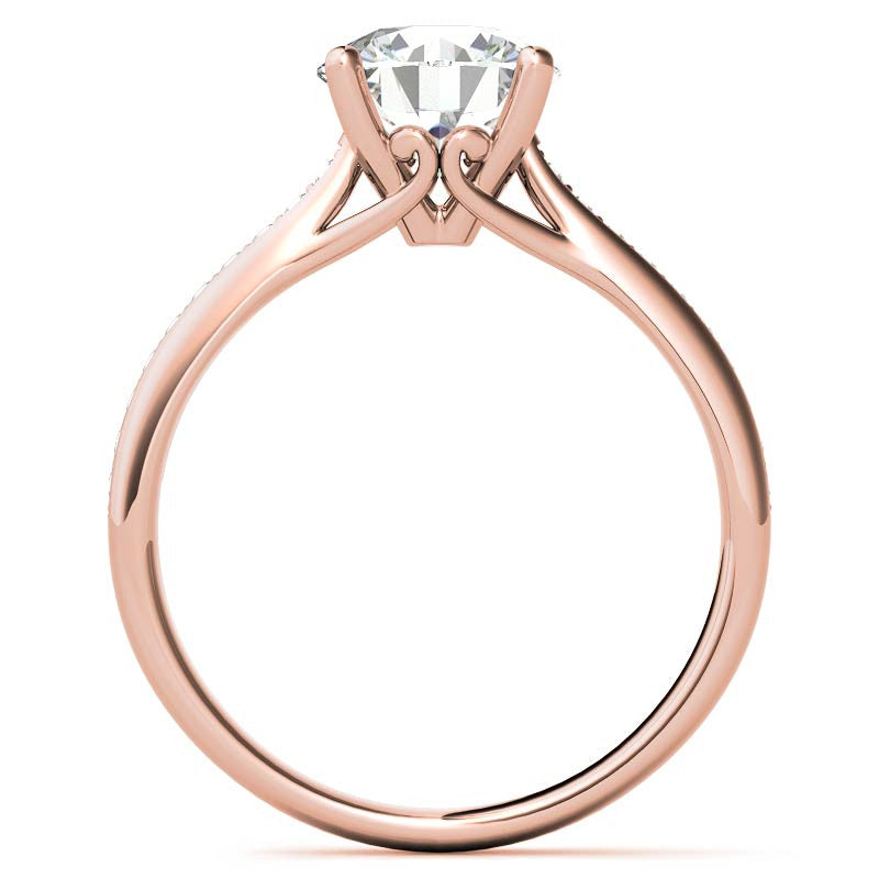 Cathedral Moissanite Engagement Ring with Scroll Accents