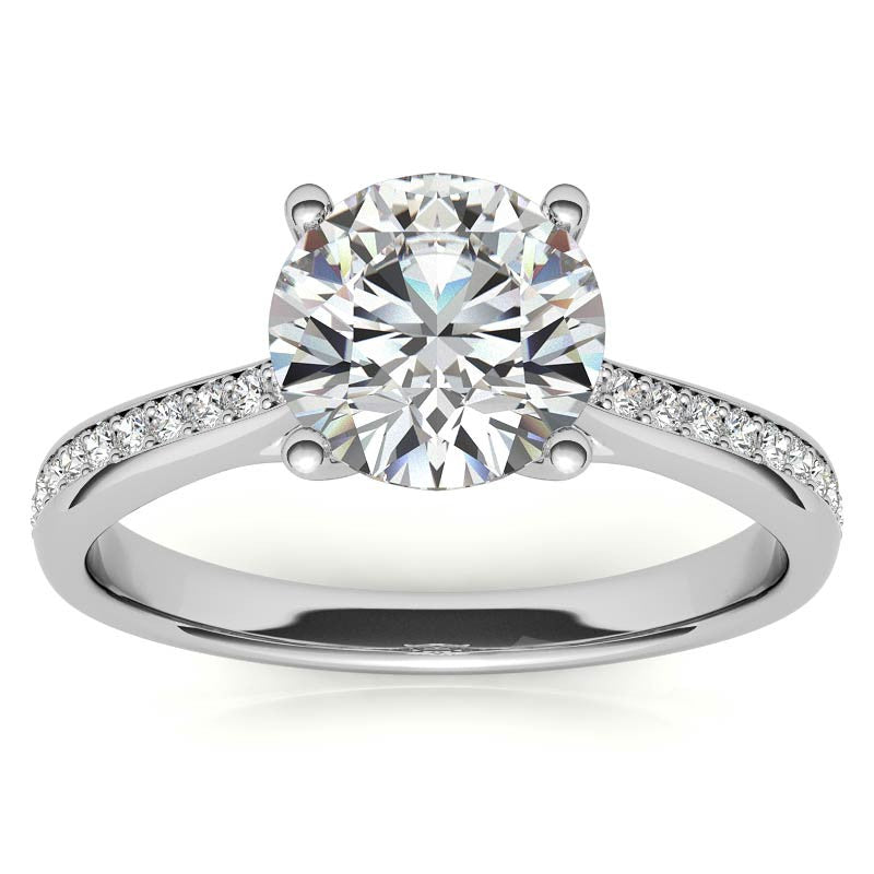 Cathedral Moissanite Engagement Ring with Scroll Accents