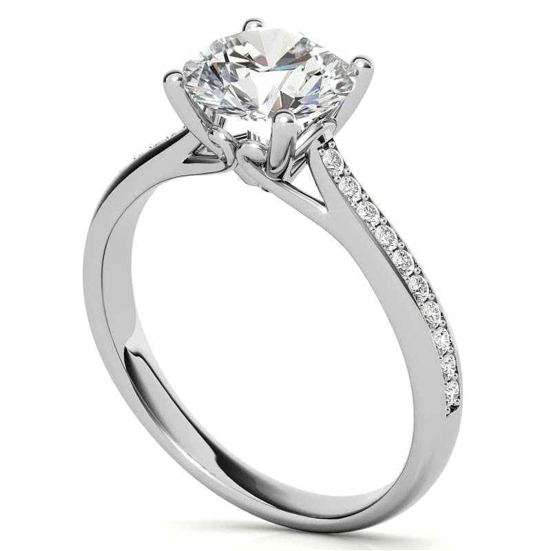 Cathedral Moissanite Engagement Ring with Scroll Accents