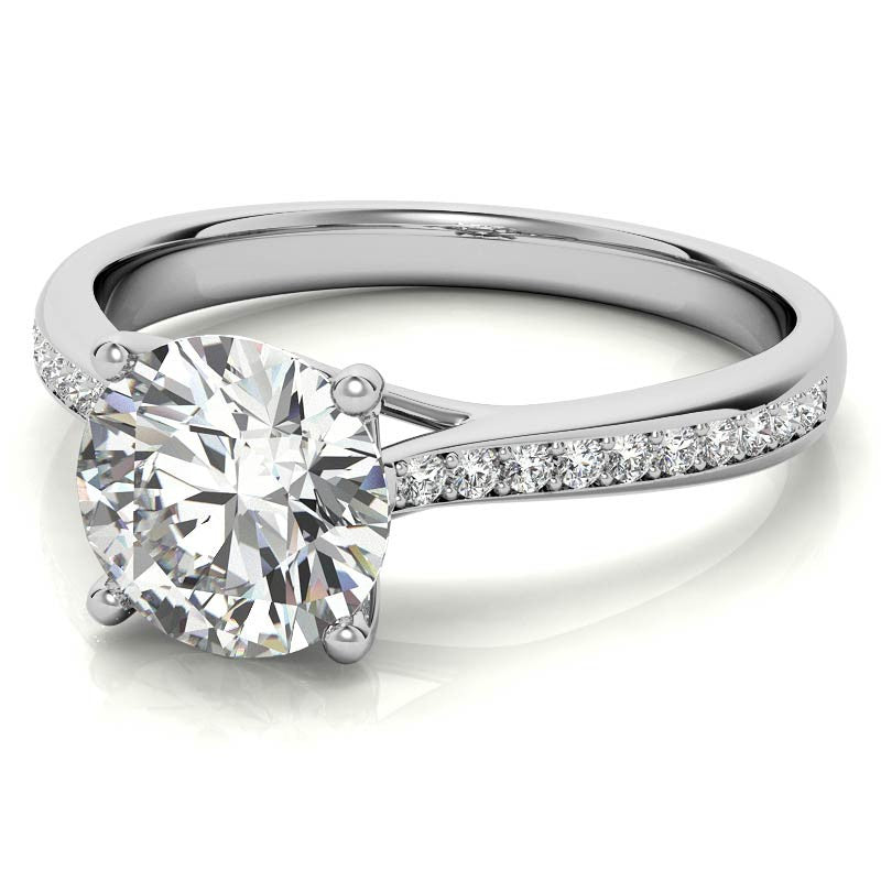 Cathedral Moissanite Engagement Ring with Scroll Accents