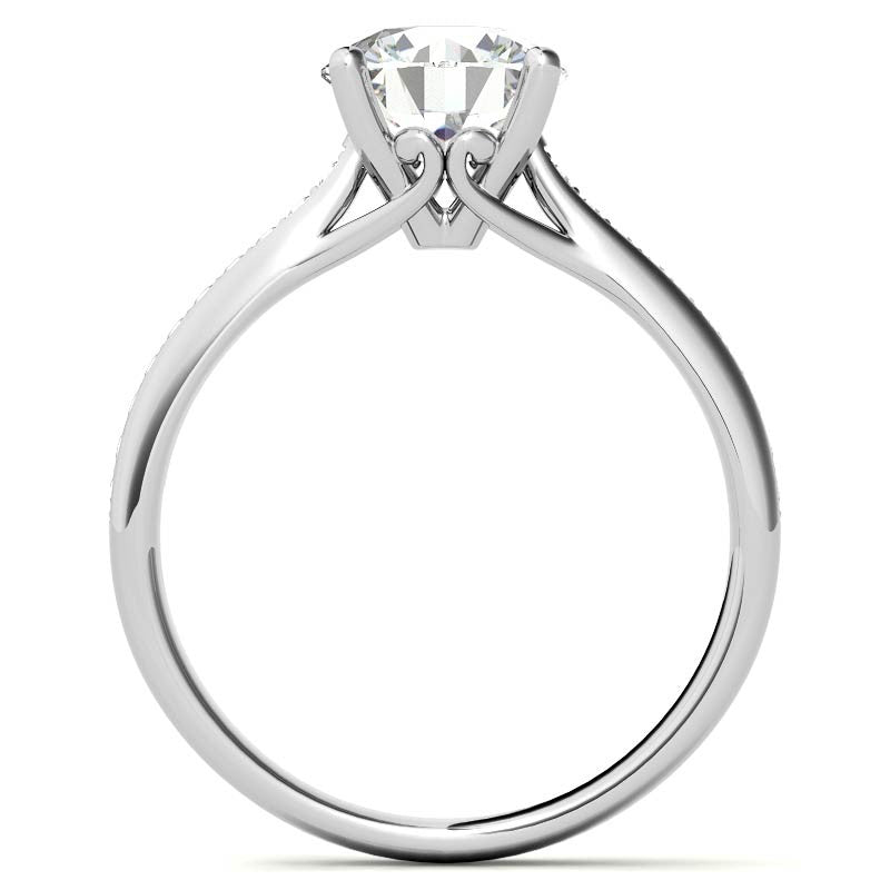 Cathedral Moissanite Engagement Ring with Scroll Accents