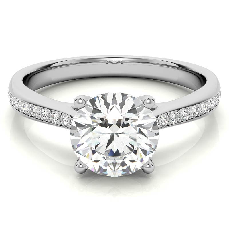Cathedral Moissanite Engagement Ring with Scroll Accents